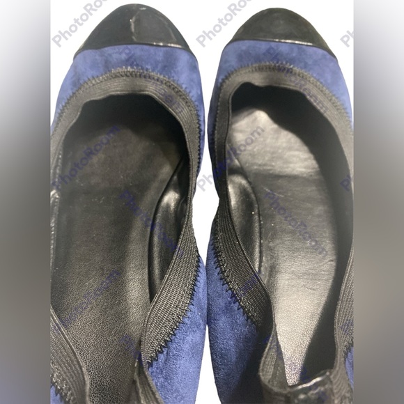 Cole Haan, size 6 1/2B ballet flat slipper/shoe navy suede, black patent lea… - Picture 7 of 8